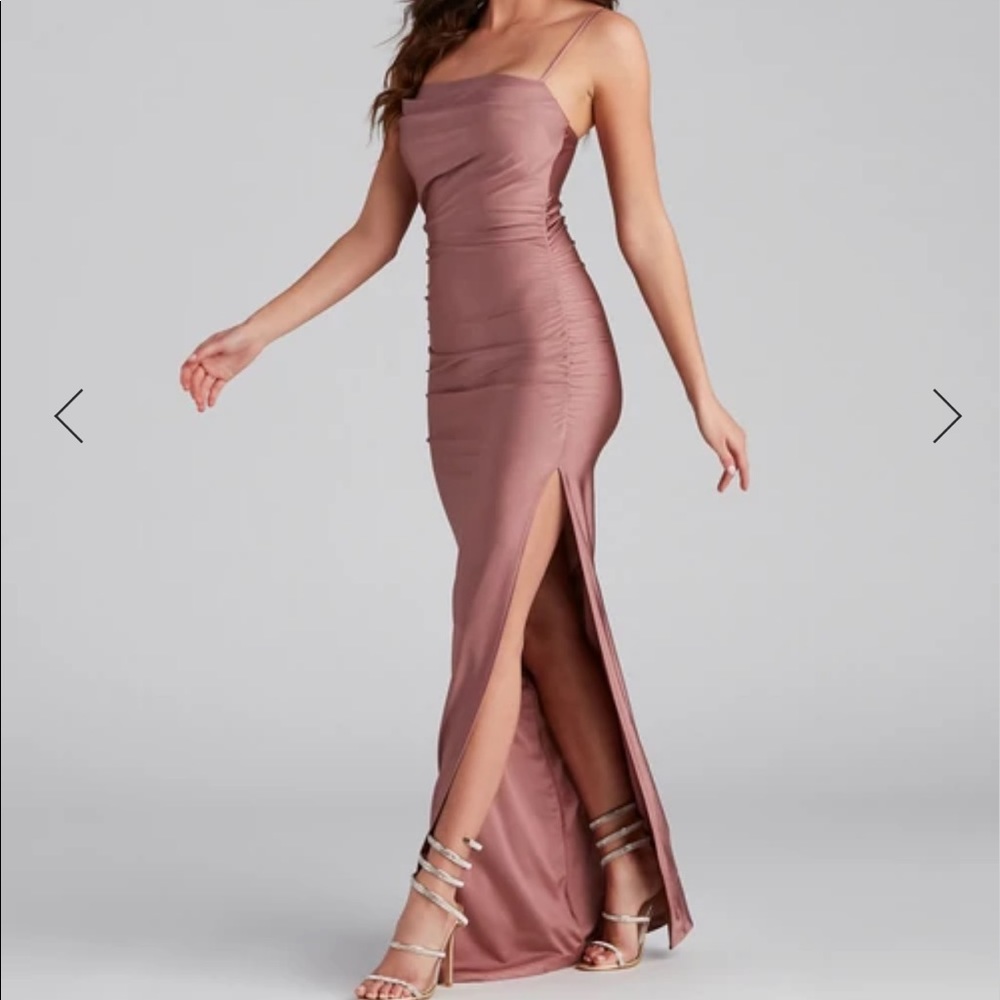Windsor - ELLA COWL NECK SATIN DRESS MAUVE - Small